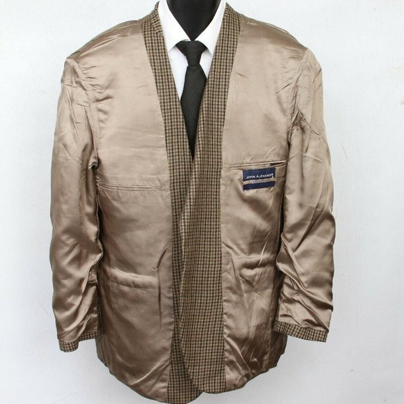 Vintage John Alexander Brown Lambs Wool Houndstooth 2 Button Sport Coat Mens 42R - Picture 9 of 11